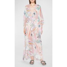 Etro Abito Mare Kaftan Maxi Dress Women'S 46 It/10 Us Multicolor V-Neck L/S Etro Abito Mare Kaftan Maxi Dress Women's 46 It/10 Us Multicolor V-Neck L/S Retail: $1,550.00 This Beautiful Etro Abito Mare Kaftan Maxi Dress Is Perfect For Your Next Beach Or Casual Outing. The Dress Features A Stunning Brushstroke Pattern In Vibrant Multicolor, Made Of 100% Polyester Chiffon Material. With A Flattering V-Neckline And Sleeveless Design, It's Suitable For All Body Types And Occasions. The Dress Is Multicolor Floral Print V-neck Dress For The Beach, Multicolor Maxi V-neck Dress For Vacation, Chic Printed V-neck Kaftan, Chic Multicolor V-neck Dress For Vacation, Multicolor V-neck Beach Dress, Spring Floral Print V-neck Kaftan, Multicolor Flowy V-neck Kaftan, Spring V-neck Beachwear Kaftan, Flowy Multicolor V-neck Kaftan