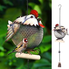 PRICES MAY VARY. 🐔【Solar Rooster Bird Feeder】wtreew beautifully crafted solar-powered 3-D simulation of Black-Capped Chickadee metal art decorations, can be used as bird feeders, wind chime, auto glow-in-the-dark light.Wacky and cute design adds a unique touch while bringing a little bit of joy to your home or garden 🐔【Unique Cute Bird Feeder】Bird feeder surface is delicately welded with rooster crest, beak, head, eyes, wings, tail, feet.Eye-catching details and bright color hand-painted, it is a beautiful addition to your garden 🐔【Easy To Use】Metal design durable,easy to hanging,easy to fill seeds, metal mesh easy to monitor your seed level at all times 🐔【Wooden Perch Design】for birds inhabit and enjoy seed that like tree branches, which ensure that their feet will not freeze in winte Bird Feeder Gift, Gourd Jewelry, Gifts For Bird Lovers, Metal Bird Feeders, Squirrel Proof Bird Feeders, Black Oil Sunflower Seeds, Metal Animal, Wild Bird Feeders, Rooster Decor