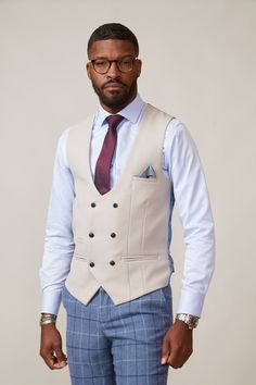 KELVIN - Stone Double Breasted Waistcoat Elegant Beige Vest With Notch Lapel, Elegant Beige Notch Lapel Vest, Tailored White Vest For Semi-formal Occasions, Fitted Beige Business Vest, Fitted Beige Vest For Business, Sleeveless Beige Outerwear For Business, Sleeveless Beige Business Vest, Elegant Beige Vest For Semi-formal Occasions, Beige Sleeveless Business Vest