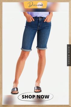 Levi's Womens Mid Rise Denim Casual Bermuda Shorts Casual Summer Jean Shorts, Casual Mid-thigh Length Summer Jeans, Fitted Denim Bermuda Shorts In Medium Wash, Casual Medium Wash Mid-thigh Jeans, Fitted Medium Wash Denim Bermuda Shorts, Spring Denim Jean Shorts Mid-thigh Length, Dark Wash Short Leg Jeans For Spring, Spring Dark Wash Short Leg Jeans, Dark Wash Short Length Jeans For Spring