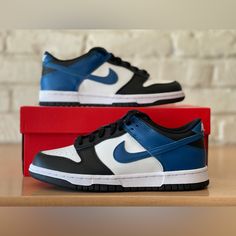 Nike Unisex Dunk Low Gs Sneakers Industrial Blue Dh9765-104 Size 5.5y / Women 7 And 6.5y / Women 8 Blue Non-slip Basketball Shoes For Streetwear, Nike Blue Low-top Skate Shoes, Custom Blue Mid-top Sneakers With Rubber Sole, Blue Mid-top Custom Sneakers With Rubber Sole, Blue Mid-top Custom Sneakers For Sports, Blue Mid-top Sneakers For Streetwear, Blue Mid-top Basketball Shoes With Contrast Sole, Blue Mid-top Running Shoes, Blue Skate Shoes With Contrast Sole For Sports