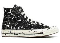 Men's Converse Chuck Taylor AllStar 70 Hi Archive Paint Splatter White Sneakers in Black/Ash Stone/Egret. Black Sneakers Women, Black Chucks, Men's Converse, Black Ash, Black And White Shoes, Converse Chuck 70, Chuck 70, Hot Sneakers, Converse Chuck Taylor All Star