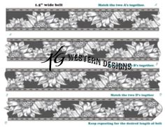 Just Sunflowers leather tooling repeating design belt pattern. Great for belts, purse straps, dog collars, leashes, bracelets, etc.. What you are buying> * 1 pdf, 1.5" wide belt pattern. Full page design. With tooling guide, with list of tools and where to use them. Ready for immediate download once checkout is complete. You are buying the digital file, not the physical product.  Purchased files are clear and high quality. Sample pictures are only blurry to prevent theft. Do not modify, share, t Sunflower Belt, Tooled Sunflower, Belt Pattern, Leather Tooling Patterns, Tooling Patterns, List Of Tools, Leather Carving, Leather Art, Western Design