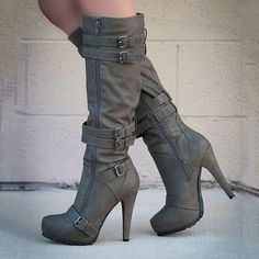 Category:Boots; Embellishment:Buckle; Season:Winter; Heel Type:High Heel; Gender:Women's; Toe Shape:Round Toe; Type:Knee High Boots; Style:Casual; Heel Height(inch):3-4; Outsole Materials:Rubber; Occasion:Daily; Closure Type:Zipper; Pattern:Solid Color; Shipping Weight:1.091; Production mode:External procurement; 2024 Trends:Plus Size,Heel Boots; Foot Length:; Size chart date source:Provided by Supplier. Knee High Stiletto Boots, Platform Knee High Boots, Knee High Boots Winter, Punk Shoes, Fabric Boots, Yoga Iyengar, Orthopedic Shoes, Stiletto Boots, Super High Heels