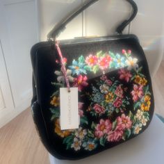 Loveshackfancy Vintage Embroidered Floral Handbag Nwt Ladies' Floral Embroidery Top Handle Bag, Chic Multicolor Embroidered Bag, Chic Embroidered Top Handle Bag, Chic Embroidered Tote Bag, Elegant Embroidered Tote Satchel, Pink Floral Embroidery Evening Bag, Elegant Embroidered Travel Bag, Formal Embroidered Tote Bag, Vintage Bags With Floral Embroidery For Daily Use