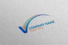 a blue and orange arrow logo with the word company name on it's side