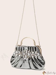 BirdinBag - Party-Perfect Rhinestone-Embellished Handbag Rhinestone Handheld Evening Bag For Party, Handheld Rhinestone Evening Bag For Party, Party Shoulder Bag With Detachable Strap In Silver, Silver Pouch Bag For Party, Rhinestone Pouch Evening Bag For Parties, Party Shoulder Bag With Detachable Silver Strap, Party Pouch Shoulder Bag With Detachable Handle, Party Shoulder Bag With Detachable Handle, Party Silver Shoulder Bag With Detachable Strap