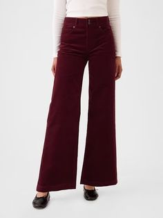 High Rise Corduroy Stride Wide-Leg Pants | Gap Corduroy Pants Outfit, Outfit Pieces, Polished Casual, Minimalist Fashion Women, Fall Pants, Hipster Outfits, Fashion Wishlist, Red Pants, High Rise Pants