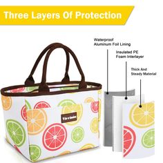 a large white bag with oranges and lemons on it