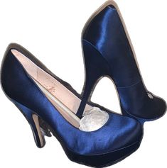 Chic Blue Court Shoes With Round Toe, Formal Blue Platform Heels, Fitted Blue Heels With Round Toe, Fitted Blue Round Toe Heels, Fitted Formal Court Shoes With Platform, Blue 4-inch Heels, Fitted Platform Court Shoes For Formal Occasions, Blue Padded Heel Court Shoes, Blue Heels With Medium Width And Pointed Toe