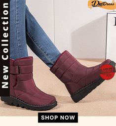 Thermal Solid Color Waterproof Snow Boots Sirens Fashion, Boots Female, Womens Waterproof Boots, Warm Snow Boots, High Top Boots, Buckle Boots, Snow Boots Women, Winter Snow Boots, Women Boots