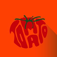 a tomato with the word tomatoes written in red and green on it's side