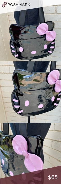 💝Hello kitty patent leather bag💝 Brand new never worn Hello Kitty Bags Shoulder Bags Pink Hello Kitty Shoulder Bag For Travel, Hello Kitty Pink Shoulder Bag For Travel, Trendy Black Shoulder Bag With Cat Design, Black Shoulder Bag With Cat Design For Daily Use, Trendy Black Bag With Cat Design, Cute Black Satchel Bag, Black Cat Design Shoulder Bag For Daily Use, Black Cat Design Shoulder Bag For School, Cute Black Shoulder Bag With Removable Pouch