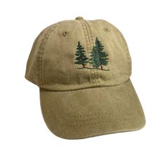 Pine Tree Hat Summer Hat Summer Hat Dad Cap | Etsy Khaki Brimmed Hat For Hiking, Brown Baseball Cap For Camping, Outdoor Brimmed Dad Hat, Cotton Hiking Hat With Curved Brim, Green Short Brim Baseball Cap For Outdoor Activities, Curved Brim Cotton Hat For Hiking, Embroidered Adjustable Trucker Hat For Outdoor, Cotton Hiking Cap, Cotton Curved Brim Hat For Hiking