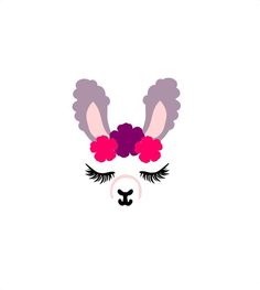 the face of a bunny with flowers in her ears and eyelashes on it's nose