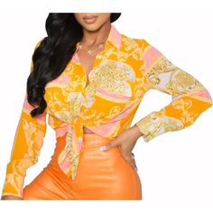 You Will Love These Stylish And Modern Blouses For Women That Have Beautiful, Vibrant Colors. They Have A Pretty Design And Fit Very Well Casual Long Sleeve Shirts Can Be Tie Front As A Dress Which Would Be Welcomed In Party Club Night,Help You Get Many Compliments. Classic Lapel Shirts With Vibrant Color Perfect Casual,Daily Wear,Travelling,Beach Cover Ups,Camping,Formal,Homecoming,Wedding,Birthday Gift,Dinner And So On. Chic Multicolor V-neck Shirt, Chic Orange Collared Top, Trendy Long Sleeve Top With Vibrant Print, Trendy Long Sleeve Shirt With Vibrant Print, Chic Multicolor Button-up Blouse, Chic Multicolor Long Sleeve Shirt, Chic Orange Collared Blouse, Multicolor Printed Party Shirt, Trendy Long Sleeve Blouse With Vibrant Print