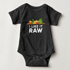 Funny Veggie Foodie Vegetarian Joke Raw Food Lover Baby Bodysuit Vegetarian Jokes, Vegan Baby, Personalized Baby Clothes, Raw Food