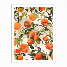 an orange tree with leaves and fruit on it art print by ducky blob