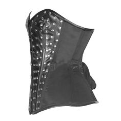 This Black Studded Corset crafted from Real Leather and Satin exudes a classic and impressive aesthetic. Its versatility makes it suitable for tight lacing, shaping, and waist training, thus making it a worthwhile investment for individuals seeking to attain their desired body shape and an attractive appearance. This Black Real Leather & Satin Over Bust Corset offers solid support for the lumbar, middle, and lower back. Moreover, wearing it during work can potentially improve posture. Additional Elegant Black Corset With Hook And Eye Closure, Black Fitted Corset With Hook And Eye Closure, Fitted Black Corset With Hook And Eye Closure, Studded Corset, Over Bust Corset, Desired Body, Black Leather Corset, Structured Corset, Lace Tights