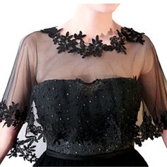 Women’s, Misses Elaborately Embroidered Black Shoulder Cover-Up, Shrug, Shawl . Perfect For A Wedding, Cocktail Party, Special Occasion. Perfect Topper For Strapless Gown Or Dress. One Size. Fits Most Women And Girls. Measurements: Front Length 10.6inch/27cm ,Back Length 17.3inch/44cm,Neck Line: 27.6inch/70cm. Black Lace Bolero, Wedding Dress Cover Up, Wedding Dress Cover, Lace Shrug, Bridal Bolero, Bolero Wedding, Lace Bolero, Dress With Shawl, Illusion Tulle