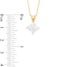 Revisit classic style with the sophisticated look of this bold certified princess-cut lab-created diamond solitaire pendant in 14K gold. Fashioned in 14K gold The tilted 1-1/2 ct. certified princess-cut lab-created diamond solitaire boasts a color rank of F and clarity of Vs2. Includes certification card This pendant suspends from a split bail along an 18.0-inch rope chain that secures with a spring-ring clasp. Classic Solitaire Necklace With Princess Cut For Formal Occasions, Classic Princess Cut Solitaire Necklace For Formal Occasions, Princess Cut Diamond Necklace In Fine Jewelry Style, Classic Princess Cut Solitaire Necklace For Anniversary, Formal Princess Cut Diamond Solitaire Necklace, Classic Princess Cut Diamond White Diamond Necklace, Princess Cut Diamond White Diamond Necklace For Formal Occasions, Classic Princess Cut Diamond White Necklace, Formal Asscher Cut Solitaire Necklace