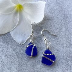 Genuine cobalt blue sea glass earrings that are handmade and wrapped with tarnish resistant silver plated wire. The earring hooks are .925 sterling silver and hypoallergenic. It is not recommended to wear while bathing or swimming.  For sea glass collectors, this rare color dates between 1880-1950. One in 250 pieces of found sea glass will be cobalt blue! Approximate earring drop is .75". The earrings are light, easy to wear and will catch the sunshine beautifully! My jewelry is inspired by organic design, the beach and the ocean. Owning genuine sea glass jewelry is unique because each piece is one-of-a-kind. Jewelry is packaged for gifting and wrapped carefully for shipping.  Fall in love with sea glass! Blue Sea Glass Nickel-free Earrings, Blue Sea Glass Nickel Free Earrings, Nickel-free Blue Sea Glass Earrings, Handmade Blue Sea Glass Earrings, Blue Sea Glass Wire Wrapped Jewelry, Blue Recycled Glass Nickel-free Earrings, Nickel-free Blue Recycled Glass Earrings, Blue Nickel-free Recycled Glass Earrings, Blue Silver-plated Wire Earrings