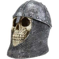 a skull wearing a helmet on top of a white background