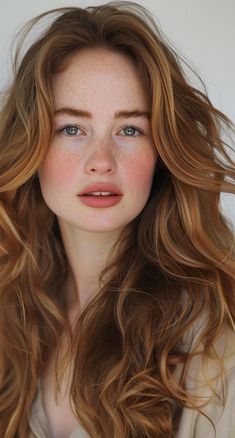 a woman with freckled hair is posing for the camera and looking at the camera