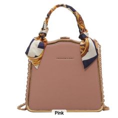 Pop Chain Women Handbag Scarf Square, Button Decorations, Popular Handbags, Bag Luxury, Shoulder Messenger Bag, Types Of Bag, Square Bag, Bag Fashion, Pink Brown