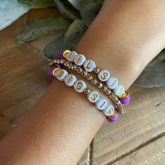 These Heishi beaded bracelets are the perfect addition to your kids jewelry collection. Perfect gift for a sibling announcement. They are soft, lightweight, stylish, and so chic. Stack with your favorite pieces or wear alone. This listing you have the option for ONE bracelet or the set with the personalization of you choice of up to 8/10 letters and or numbers. Please include personalization details in the box indicated at checkout. Details can include the following: Name, Words or Lettering Size Color / Mix of Color Anything else you feel you may need to add You can measure for your exact size simply by placing a string around the wrist and measuring against a ruler. If size is not specified at checkout, the standard size of 7 inches will be sent. Due to the nature of all the items being Personalized Heishi Beads Bracelets As Gift, Heishi Beads Bracelets For Birthday, Custom Name Heishi Beads Bracelet As Gift, Adjustable Heishi Beads Bracelet For Birthday, Birthday Bracelets With Round Heishi Beads, Adjustable Heishi Beaded Bracelets For Birthday, Birthday Bracelet With Heishi Beads, Beaded Heishi Beads Name Bracelet For Gift, Personalized Adjustable Heishi Beads Bracelet