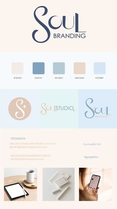 the website design for soul branding is shown in blue and beige colors, with an image of