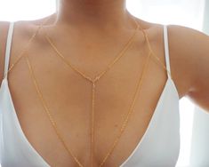 Full Body Chain, Shoulder Jewelry, Gold Body Chain, Diamonds Direct, Gold Bodies, Dainty Chain, Cropped Tops, Cz Diamond, Jewelry Cleaner