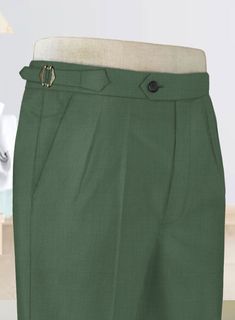 Fuse style and substance effortlessly with these unique-hued trousers. The Napolean Moss Green Wool Highland Trousers are elegant and exude a polished all-purpose look. Crafted from a wool blend, these trousers are stylishly designed from the finest wool fabric.   
  Look Includes    Napolean     Moss     Green     Wool  Fabric  Cross Pocket  Forward 2 Pleats  Side Tabs (No Loops)- Arrow Shape  Bottom Cuff (1.5")  Two Welted Back Pockets on Trousers    Click 'Customize Now' to modify the look i Wool Ankle-length Pants With Belt Loops, Semi-formal Wool High-waisted Dress Pants, Wool High-waisted Dress Pants For Semi-formal Occasions, Wool Ankle-length Dress Pants With Belt Loops, Formal Fitted Green Pants, Green Fitted Formal Pants, Fitted Green Formal Pants, Semi-formal Wool Pants With Belt Loops, Tailored Green Pants For Formal Occasions