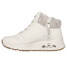 Sporty style meets cozy comfort in Skechers Street Uno Gen1 - Darling Daze. This hi-top fashion sneaker features a durabuck upper with sweater-knit collar trim, side-zipper with Adaptive Closure, and a Skechers Air-Cooled Memory Foam insole - all on a Skech-Air visible airbag platform wedge midsole. | Skechers Girl's Uno Gen1 - Darling Daze Boots | Medium Width | Skechers easy on, easy off Adaptive Closure for a customized fit | Skechers Air-Cooled Memory Foam cushioned comfort insole | Skech-Air visible airbag midsole | Durabuck upper with sweater-knit collar trim | Hi-top fashion sneaker with side zipper and lace-up front | Platform wedge midsole with flexible traction outsole | 1 3/4-inch heel height | Skechers Casual High-top Sneakers For Winter Sports, Casual Comfortable Winter Sneakers, Comfortable Lace-up Winter Sneakers, Comfortable Mid-top Fall Sneakers, Comfortable Fall Mid-top Sneakers, Fall Round Toe Sneakers, Winter Sports Sneakers With Round Toe, Sporty High-top Sneakers For Winter Sports, White Mid-top Sneakers For Fall