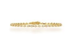 This Diamond Bezel Space Line Bracelet is available in 14k yellow gold. This piece looks great alone, and even better stacked! Beautiful and understated. Perfect for every day wear to the office, out to dinner and beyond. Can be special ordered in white or rose gold. Average carat weight 0.66 cts. Available in 6" or 7" Please allow 3-4 weeks for delivery Elegant Diamond Bracelet With Bezel Setting, Fine Jewelry Yellow Gold Tennis Bracelet With Bezel Setting, Yellow Gold Tennis Bracelet With Bezel Setting, Classic Yellow Gold Tennis Bracelet With Bezel Setting, Elegant Gold Bracelet With Diamond Bezel Setting, Elegant Diamond Gold Bracelet With Bezel Setting, Gold Tennis Bracelet With Bezel Setting, Gold Bezel Set Bangle Tennis Bracelet, Elegant Yellow Gold Tennis Bracelet With Bezel Setting