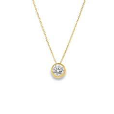 A simple solitaire necklace in a gorgeous yellow gold finish. Can't go wrong with a classic! 14K Yellow Gold 0.83 TCW Diamonds SIZE 18" in Length 1/2" Pendant (Approx.) Style Code: PJNK423 Solitaire Necklace, Solitaire Necklaces, Adjustable Bangle, Personalized Bracelets, Bezel Diamond, Watch Gifts, Fine Earrings, Kids Jewelry, Diamond Sizes