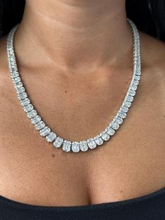 METAL:  14K WHITE GOLD .585 (64.3 GRAMS) COLOR: SILVER STONES:  25.0CT TW NATURAL DIAMONDS    SIZE:  22" LENGTH (custom sizes available upon request) Bridal Gift, Tennis Necklace, Wedding Jewellery Necklace, Baguette Cut, Baguette Diamond, Diamond Sizes, Bridal Gifts, Wedding Necklace, Natural Diamonds