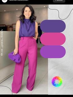 Purple Top Outfit, Purple Pants Outfit, Colour Combinations Fashion, Color Combos Outfit, Mode Tips, Winter Typ, Color Blocking Outfits, Color Combinations For Clothes, Purple Pants