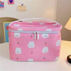 Kawaii beauty accessories are here! They are perfectly pastel and super cute. It's so adorable so you need this bag in your collection! It's perfect for travel, toiletries, or carrying a few of your must-have beauty essentials. This cosmetic bag has plenty of room for storage, a carrying handle, and a cute pattern with a metal zipper. Details: 24*14.7*17cm Korean Bear, Character Pattern, Anime Makeup, Makeup Storage Bag, Kawaii Things, Jelly Bag, Toiletries Organization, Women Travel, Kit Bag