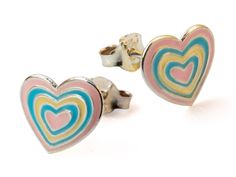 Cute earrings for children - dainty silver heart ear studs The earrings are closed with pousettes made of 925 silver. In addition, each pair of ear studs comes with soft, skin-friendly silicone stoppers. These can be used as additional protection behind the actual closure pousettes or as the sole closure. Material 925 sterling silver, hallmarked Motif with colorful cold enamel (epoxy resin enamel) 8 x 9 mm (height x width) Handcrafted from highly polished and tarnish-resistant 925 sterling silve Hypoallergenic Pink Heart Earrings In Sterling Silver, Hypoallergenic Pink Sterling Silver Heart Earrings, Cute Silver Earrings For Valentine's Day, Cute Double Heart Silver Earrings, Silver Double Heart Cute Earrings, Playful Sterling Silver Jewelry, Cute Multicolor Sterling Silver Jewelry, Cute Silver Heart Earrings As A Gift, Cute Silver Heart Earrings In Sterling Silver