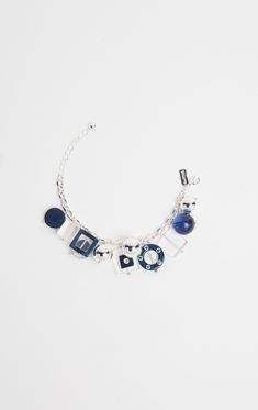 The Annabel Bracelet - Navy Logo Tag, Shiny Silver, Steel Chain, Gift Card, Bracelet, Navy, Chain, Silver