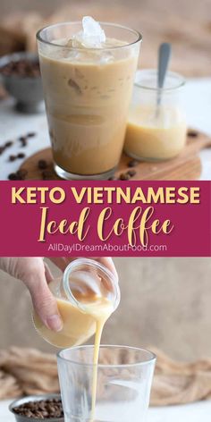 keto vietnamese iced coffee being poured into two glasses