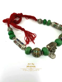 Moroccan Necklaces berber Necklacestouareg Necklaces - Etsy France Artisan Green Jewelry For Festival, Bohemian Green Jewelry As Gift, Bohemian Green Jewelry For Gift, Bohemian Green Jewelry Gift, Green Pendant Jewelry For Rituals, Traditional Green Adjustable Necklace, Handmade Green Bohemian Jewelry, Traditional Green Jewelry For Rituals, Handmade Green Bohemian Beaded Necklaces