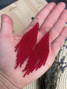 Matte Beaded Earrings Red/yellow/dark Red Seed Beaded Earrings - Etsy Ukraine Handmade Red Beaded Long Drop Earrings, Handmade Red Long Drop Beaded Earrings, Red Long Drop Beaded Earrings As Gift, Red Long Drop Beaded Earrings For Gift, Red Dangling Beaded Earrings, Red Dangle Earrings With Tiny Beads, Red Drop Earrings With Tiny Beads, Red Long Drop Beaded Earrings, Red Colorful Beads Dangle Earrings