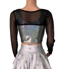 Made of our stretchy vixen mesh, this "fishnet" long sleeve bolero top is the perfect compliment to your rave or dance outfit. This top will fit snug to your body (the mannequin's arms are not proportionate). *The ruched top under is for sale separately in our shop Fishnet Bolero, Fitted Fishnet Long Sleeve Mesh Top, Party Mesh Crop Top With Fishnet Details, Alternative Fashion Fishnet Mesh Top, Fishnet Long Sleeve Top, Bolero Top, Ruched Top, Dance Outfits, Long Tops