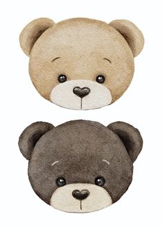 two brown teddy bears with black eyes and one is wearing a bear's head