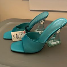 Women’s Size 10 Turquoise Shoes. Brand New Chic Turquoise Sandals For Summer, Turquoise Open Toe Heels For Spring, Spring Turquoise Open Toe Heels, Turquoise Round Toe Heels For Summer, Trendy Green Zara Heels, Chic Turquoise Pointed Toe Heels, Turquoise High Heels For Summer, Turquoise Round Toe Heels For Spring, Summer Party Turquoise Heels