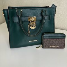 *Authentic* Michael Kors Hamilton Small Satchel Jewel Green Leather Crossbody Bag Nwt Comes With Matching Jewel Tone Green Wallet Perfect Gift For The Holidays No Defect In Perfect Condition! Luxury Green Wallet For Everyday Use, Green Luxury Wallet For Everyday Use, Designer Green Wallet For Everyday Use, Luxury Wallets With Branded Hardware For Travel, Designer Green Wallet, Luxury Travel Wallet With Branded Hardware, Designer Green Wallet For Daily Use, Designer Green Bag With Interior Card Slots, Designer Green Bags With Interior Card Slots