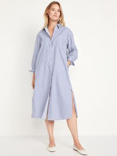 Loose Midi Shirt Dress | Old Navy Fall Cotton Shirt Dress With Roll-up Sleeves, Long Sleeve Dresses With Roll-up Sleeves For Daywear, Spring Collared Shirt Dress With Buttoned Pockets, Trendy Collared Shirt Dress With Button Closure, Button-up Shirt Dress With Pockets For Daywear, Casual Dress With Button Cuffs And Spread Collar, Daywear Shirt Dress With Spread Collar And Pockets, Spring Button-up Shirt Dress With Button Cuffs, Trendy Cotton Shirt Dress For Workwear