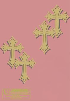 two crosses on a pink background with the word christ written in gold and black lettering